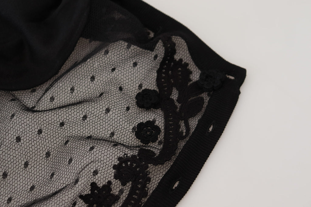 Dolce & Gabbana Schwarzer Strickpullover mit floraler Spitze und Knopfleiste