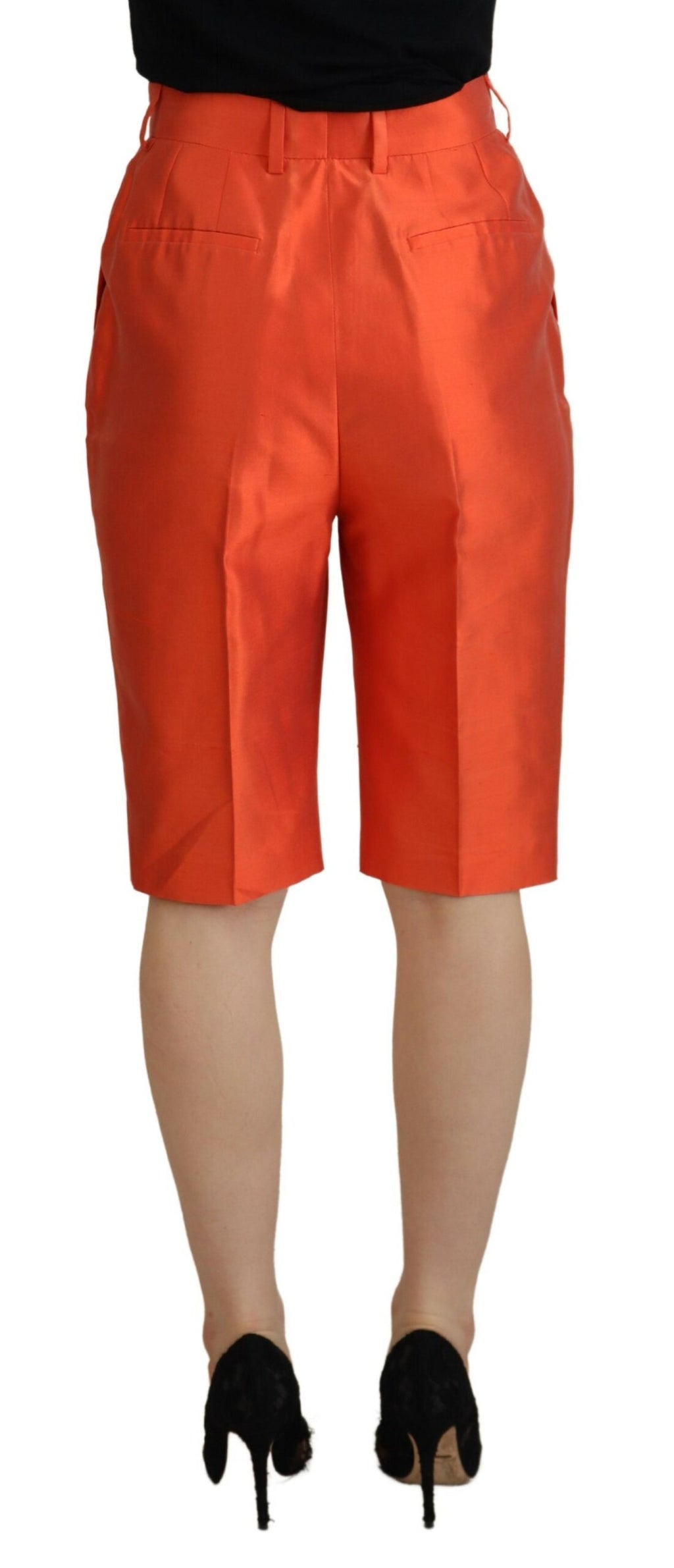 Dolce & Gabbana Orangefarbene Seidenhose mit hoher Taille und Cropped Pants