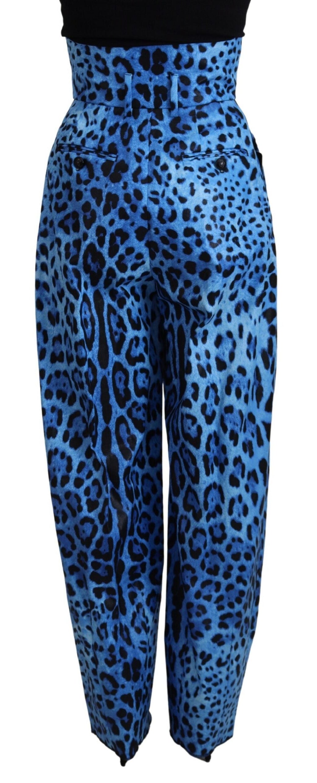 Dolce & Gabbana Blaue Hose mit Leopardenmuster und hoher Taille