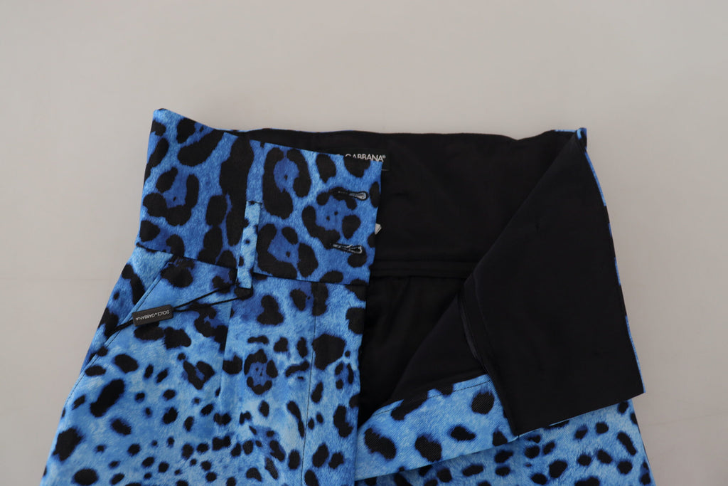 Dolce & Gabbana Blaue Hose mit Leopardenmuster und hoher Taille