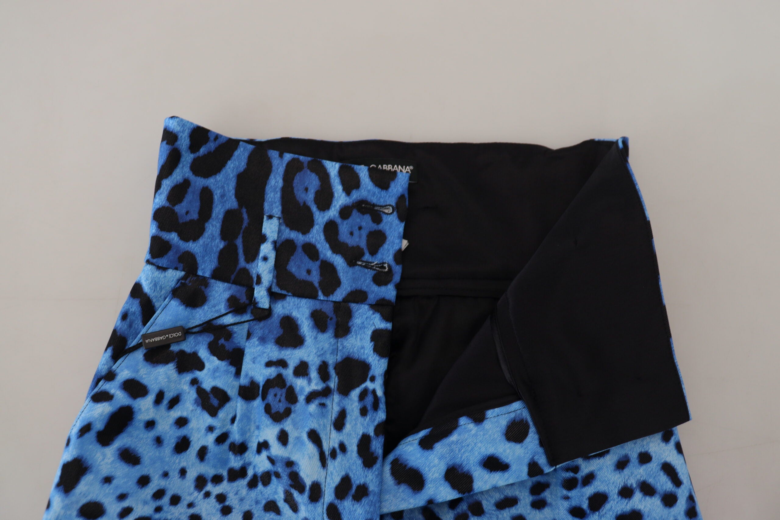 Dolce & Gabbana Blaue Hose mit Leopardenmuster und hoher Taille
