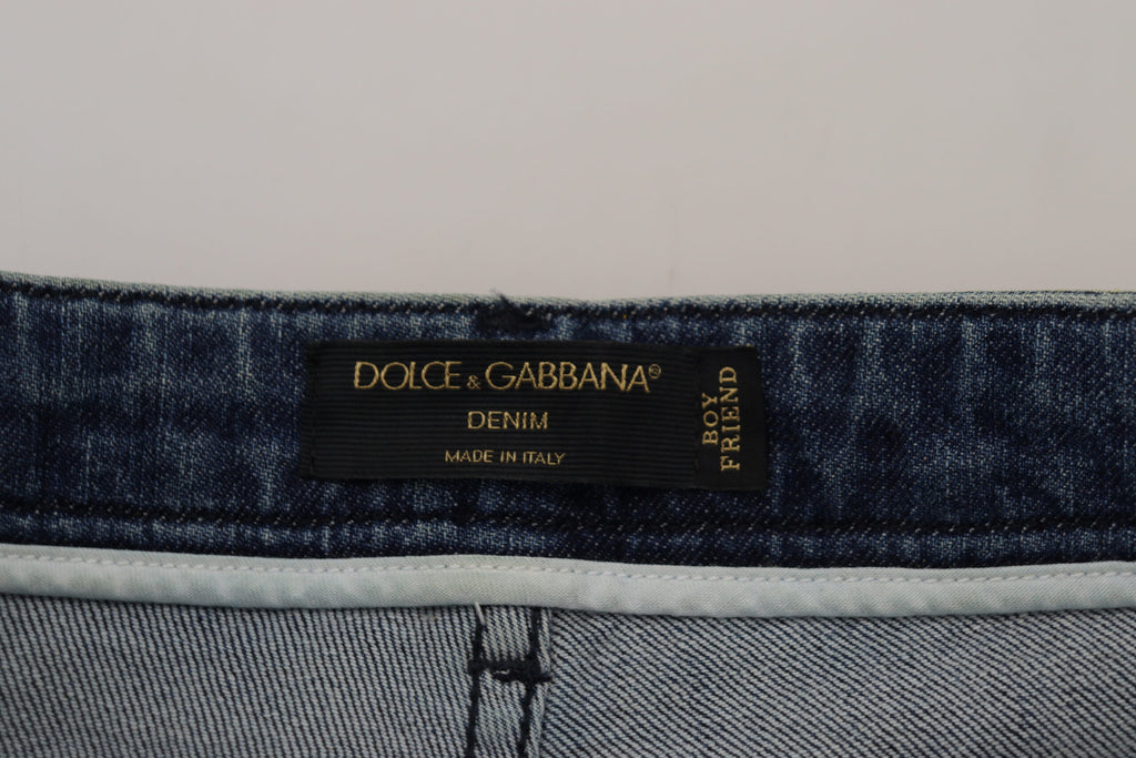 Dolce & Gabbana Gelbe Leoparden-Baumwoll-Straight-Denim-Jeans