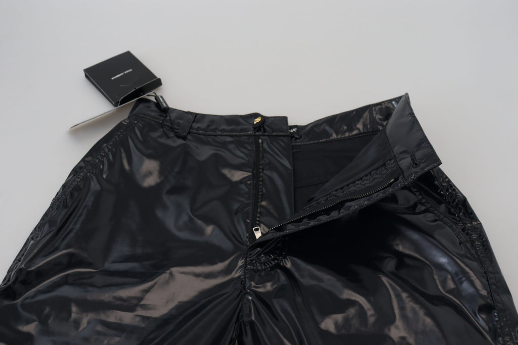 Dolce & Gabbana Schwarze Skinny-Hose aus Nylon mit hoher Taille