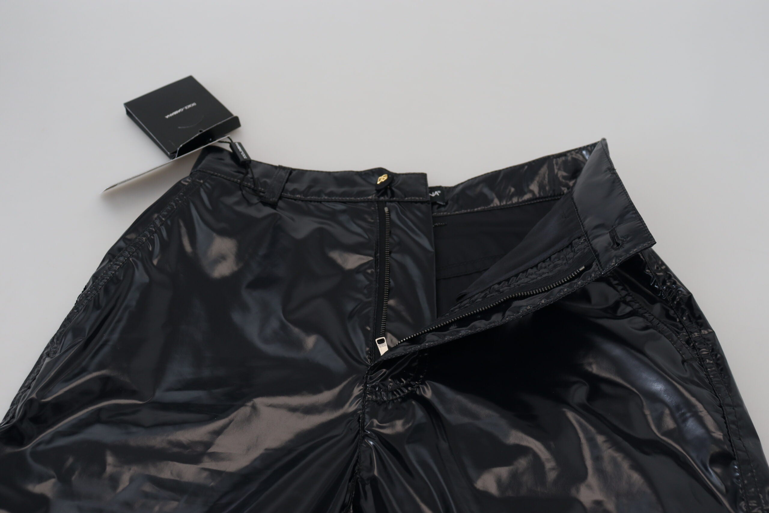 Dolce & Gabbana Schwarze Skinny-Hose aus Nylon mit hoher Taille