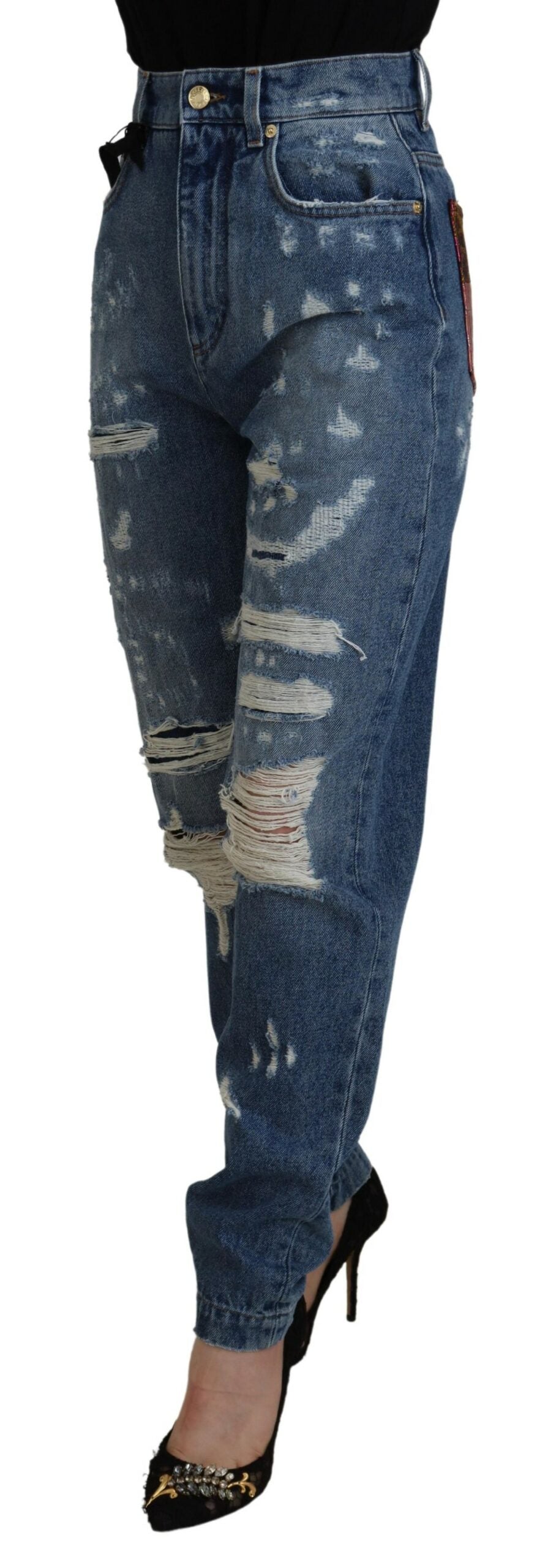 Dolce & Gabbana Blaue zerfledderte Skinny Denim-Jeans aus Baumwolle