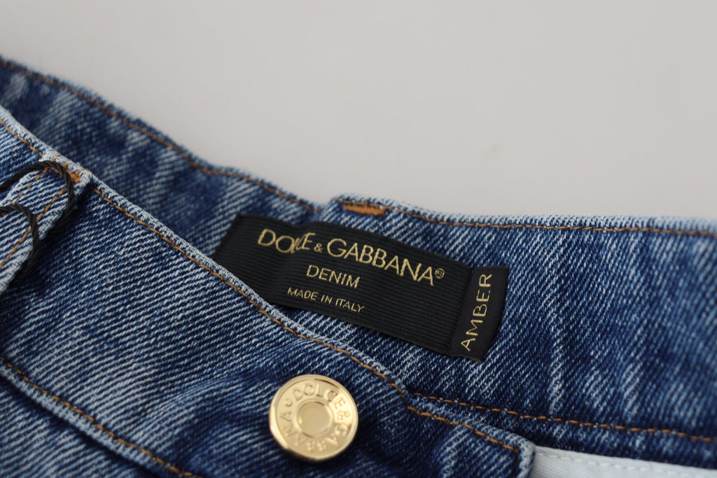 Dolce & Gabbana Blaue zerfledderte Skinny Denim-Jeans aus Baumwolle