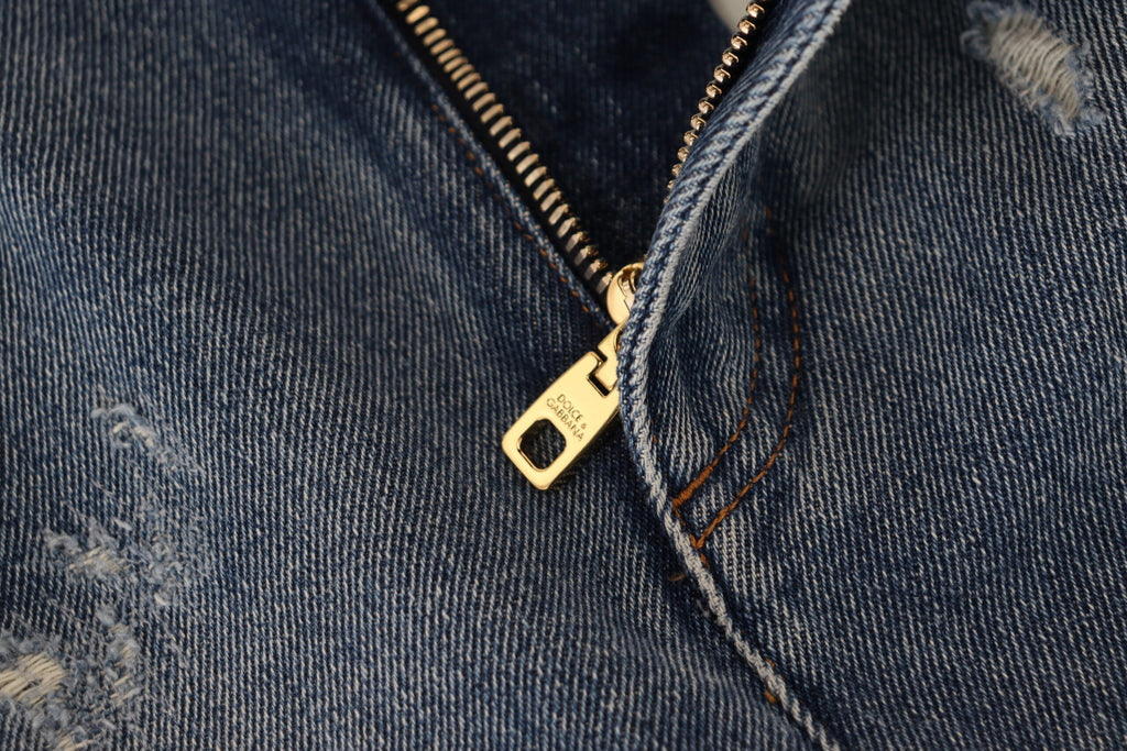 Dolce & Gabbana Blaue zerfledderte Skinny Denim-Jeans aus Baumwolle