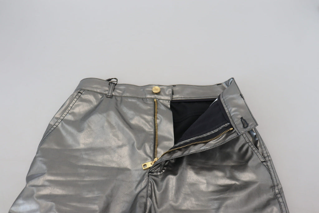 Dolce & Gabbana Metallic-Silberne Skinny-Hose mit hoher Taille