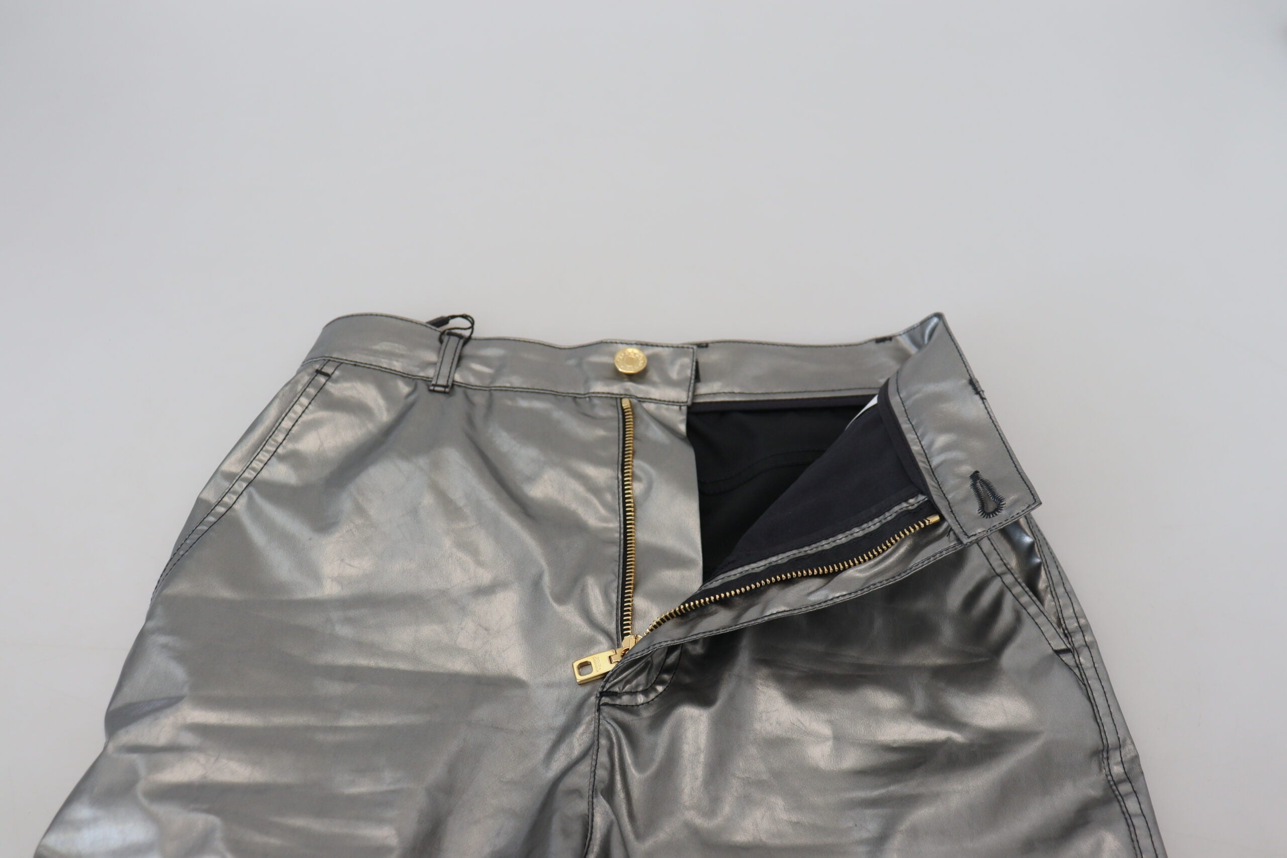 Dolce & Gabbana Metallic-Silberne Skinny-Hose mit hoher Taille