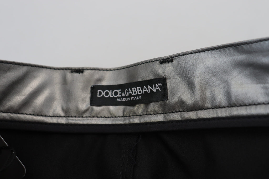 Dolce & Gabbana Metallic-Silberne Skinny-Hose mit hoher Taille