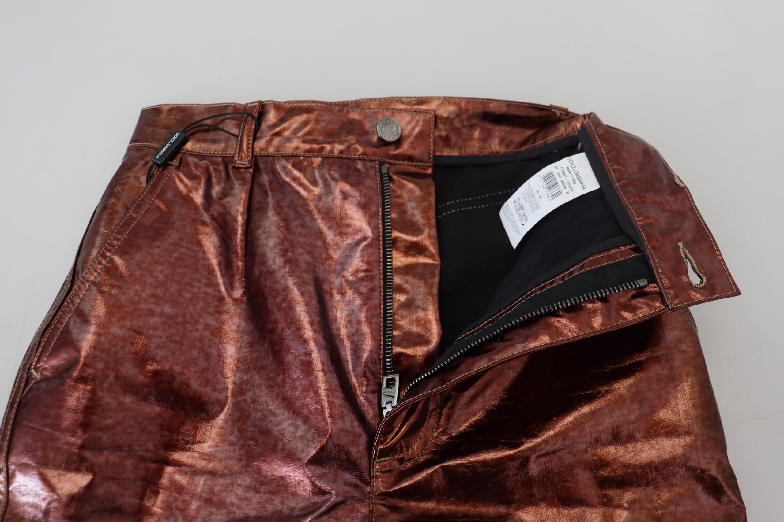 Dolce & Gabbana Metallisch bronzefarbene Skinny Jeans mit hoher Taille