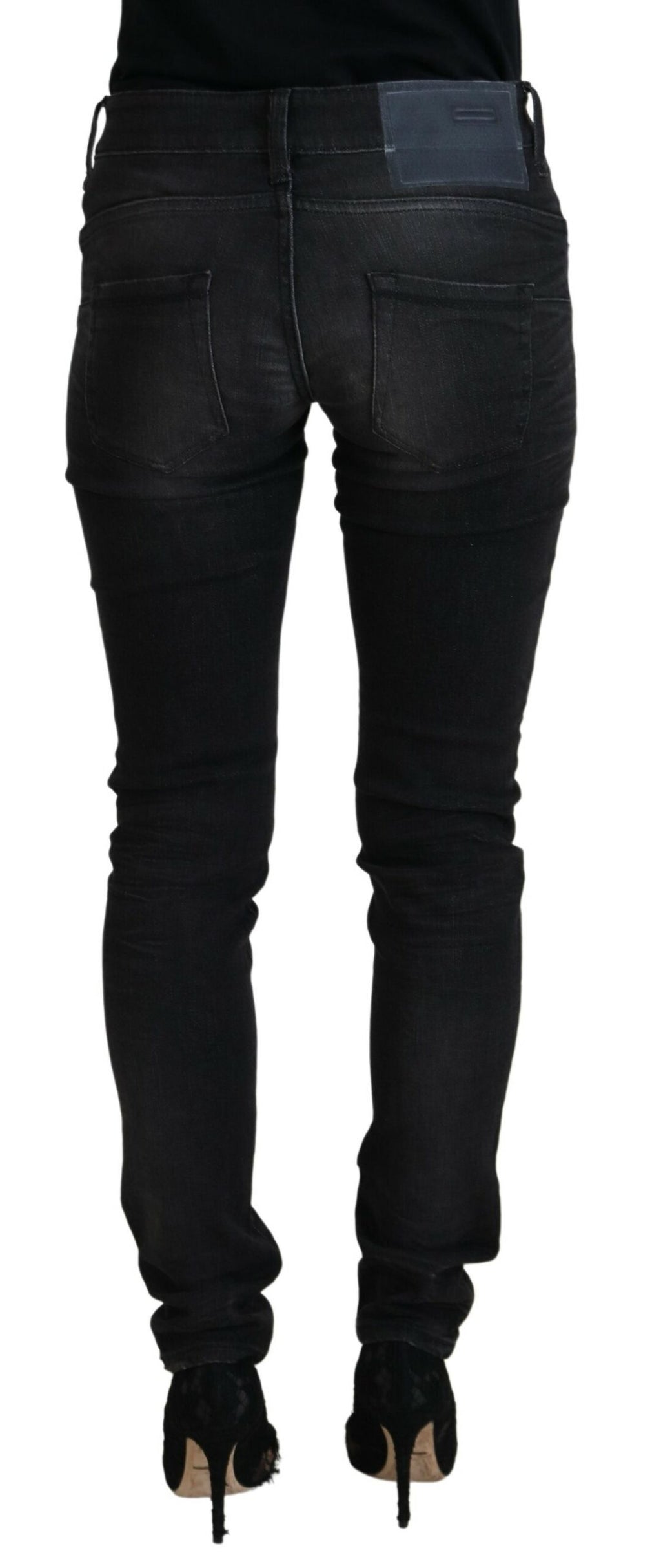 Acht Schwarze Baumwolle mit niedriger Taille Slim Fit Damen Casual Denim Jeans