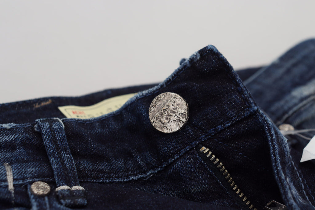 Acht Blaue Baumwolle Niedrige Taille Slim Fit Damen Casual Denim Jeans