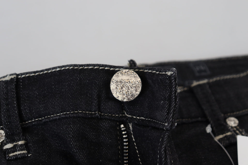 Acht Schwarz gewaschene Mid Waist Tapered Damen Casual Denim Jeans