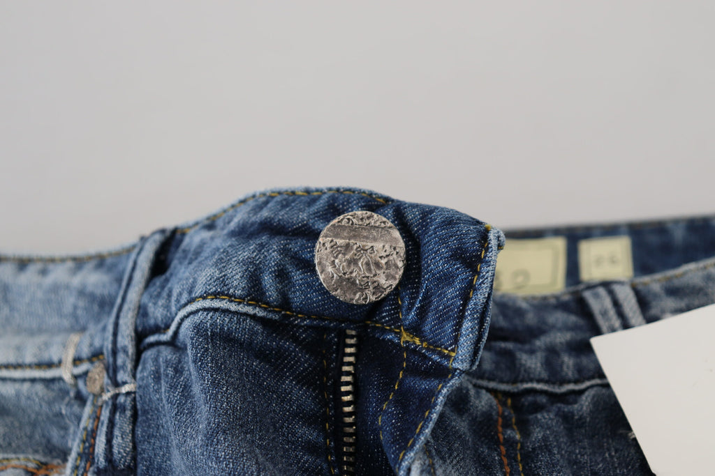 Acht Blau gewaschene Baumwolle mit niedriger Taille Damen Casual Jeans