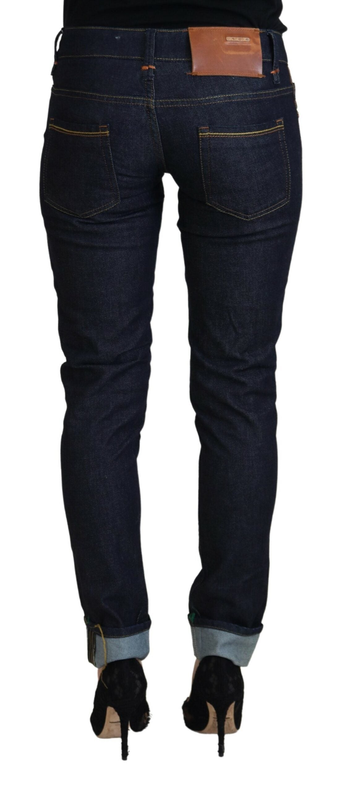 Acht Blaue Baumwolle Niedrige Taille Slim Fit Damen Casual Jeans