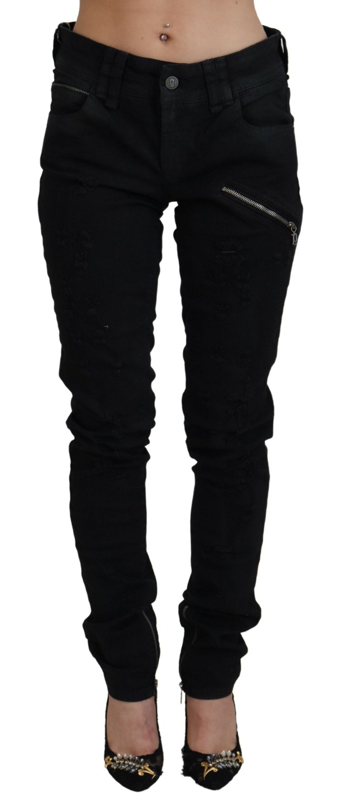 John Galliano Schwarze Baumwolle Mid Waist Skinny Slim Fit Denim Jeans