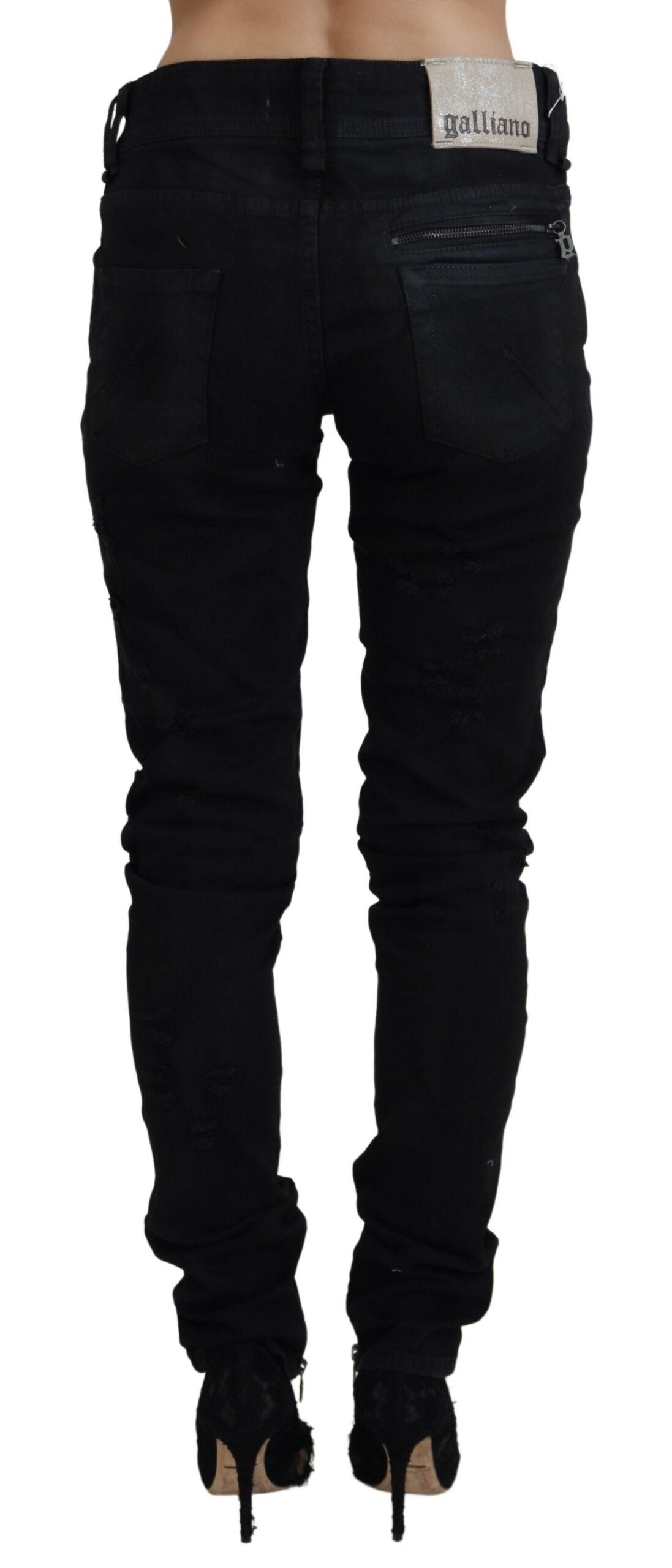 John Galliano Schwarze Baumwolle Mid Waist Skinny Slim Fit Denim Jeans