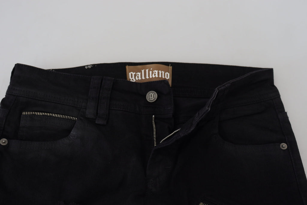 John Galliano Schwarze Baumwolle Mid Waist Skinny Slim Fit Denim Jeans