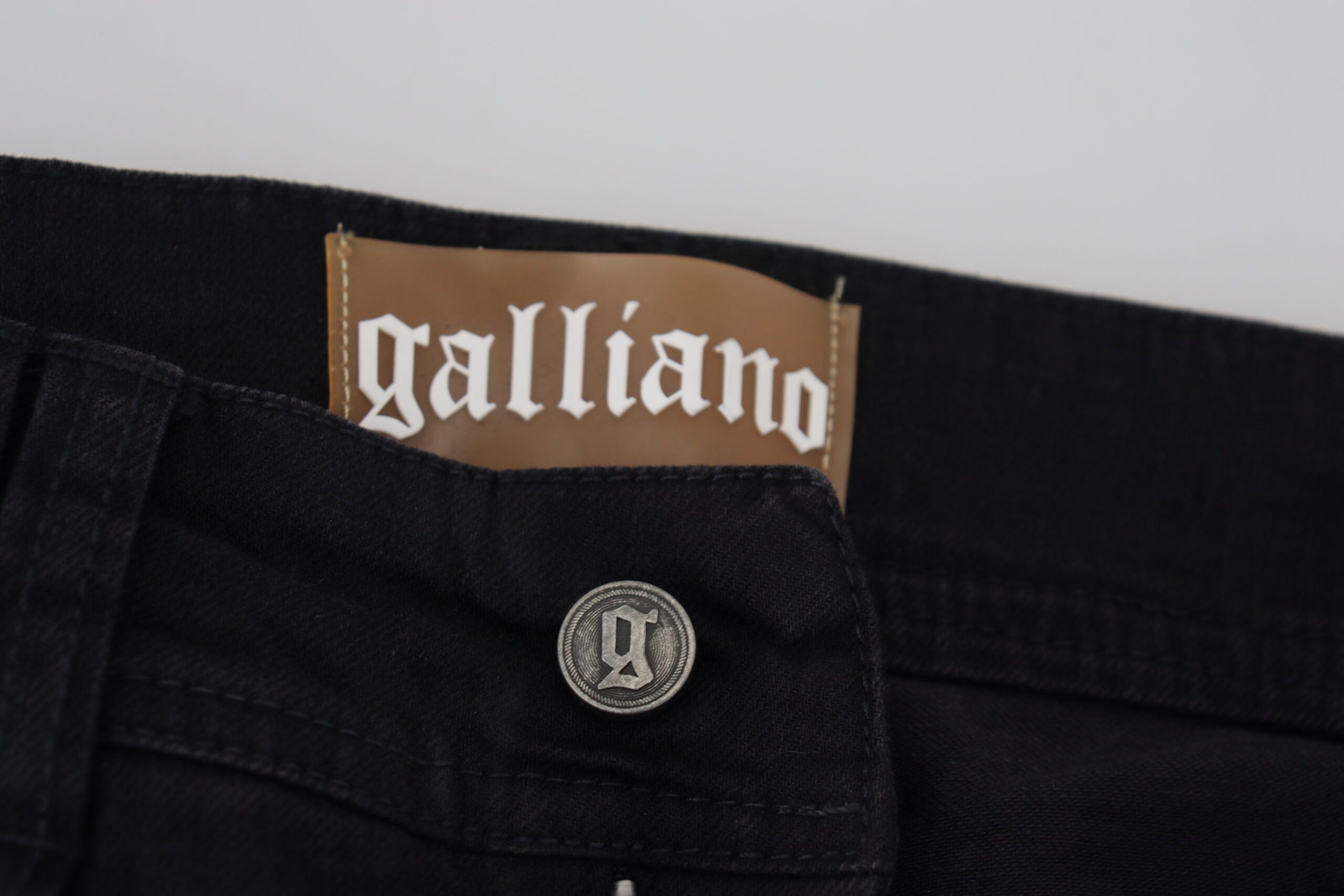 John Galliano Schwarze Baumwolle Mid Waist Skinny Slim Fit Denim Jeans