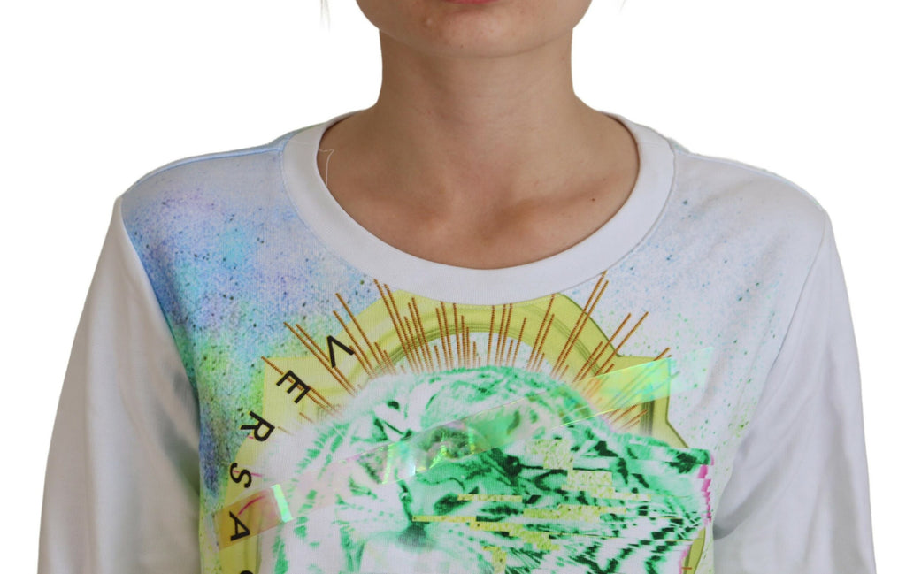 Versace Jeans Weißer Pullover mit Grafikdruck und langen Ärmeln