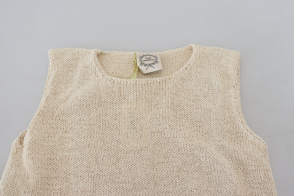 PINK MEMORIES Beigefarbenes ärmelloses Tank-Top aus Baumwollmischung mit Rundhalsausschnitt