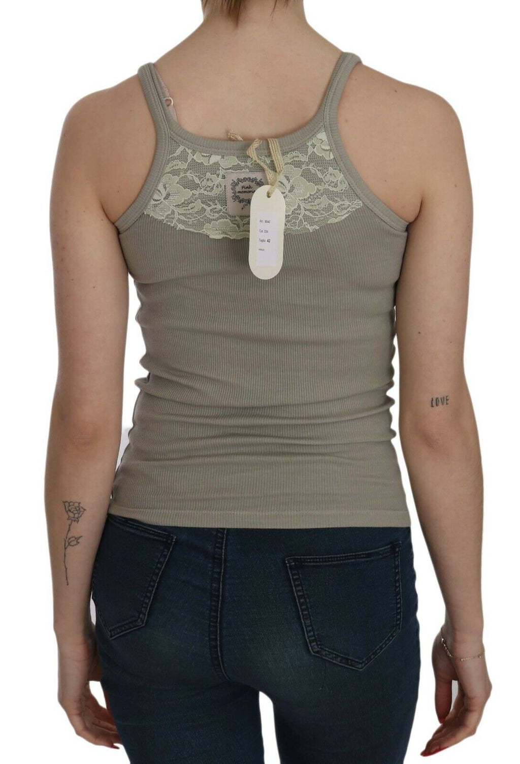 PINK MEMORIES Beige ärmellose Spaghetti-Träger-Tankbluse