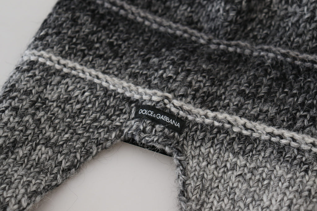 Dolce & Gabbana Graue Warme Fleece Ohrenklappen Strickmütze Beanie