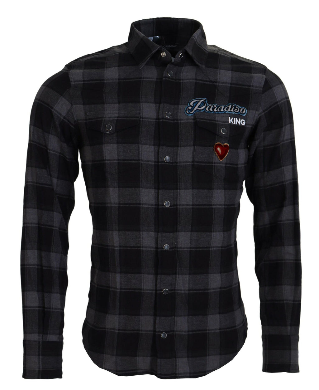 Dolce & Gabbana Schwarz Gray Check Herren Langarmhemd