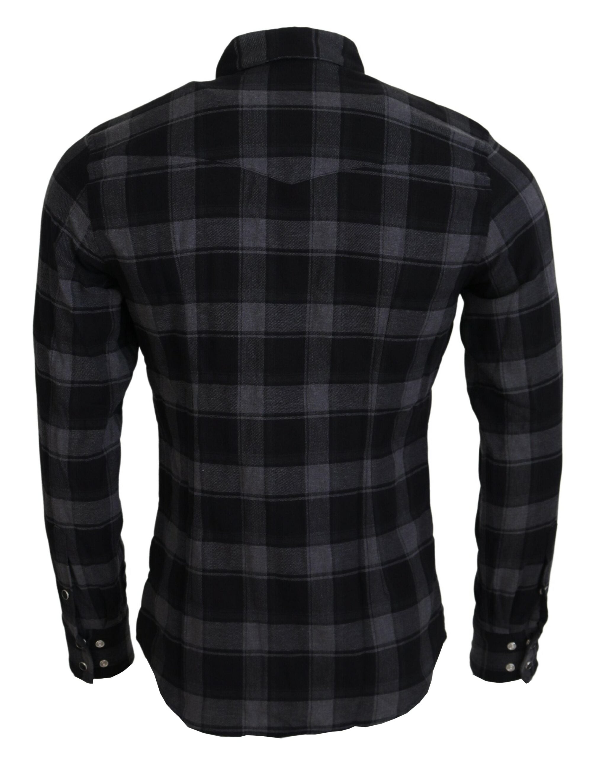 Dolce & Gabbana Schwarz Gray Check Herren Langarmhemd