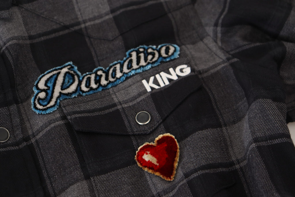 Dolce & Gabbana Schwarz Gray Check Herren Langarmhemd