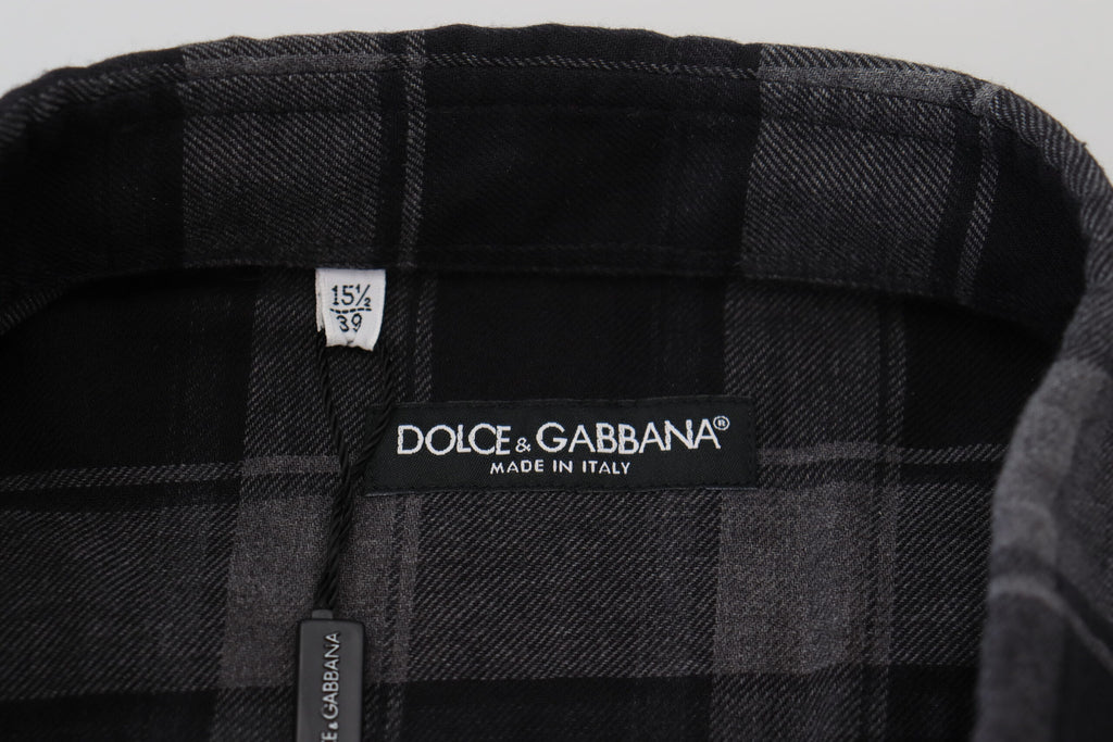 Dolce & Gabbana Schwarz Gray Check Herren Langarmhemd