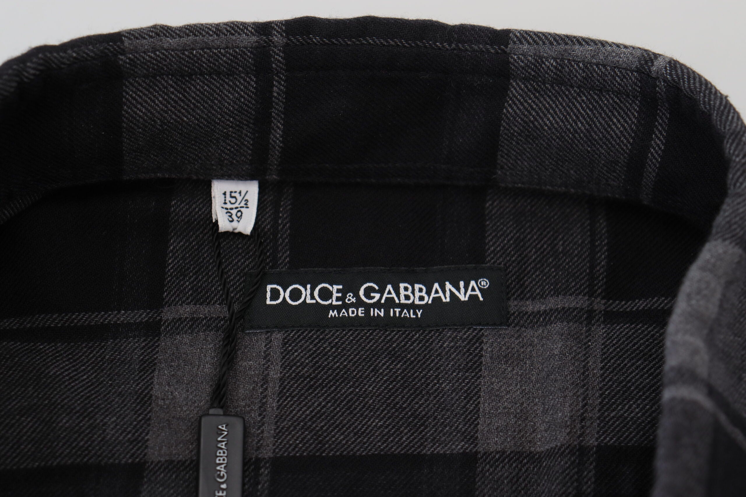 Dolce & Gabbana Schwarz Gray Check Herren Langarmhemd