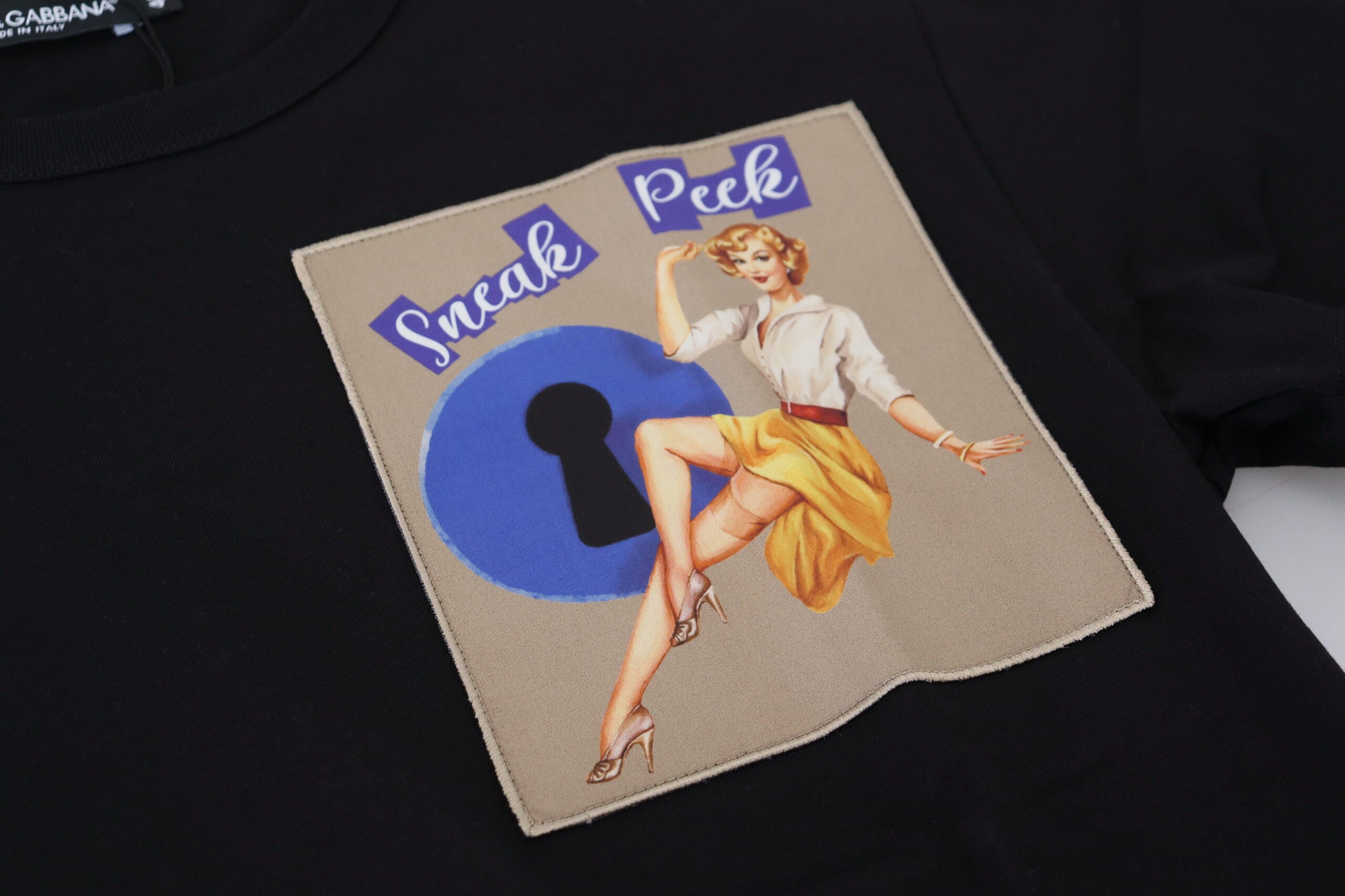 Dolce & Gabbana Schwarzes Sneak Peek Baumwoll-T-Shirt mit kurzen Ärmeln