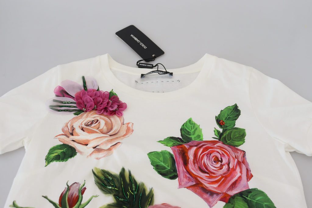 Dolce & Gabbana Weiße Rose DGLogo Bedrucktes Kurzarm-Top