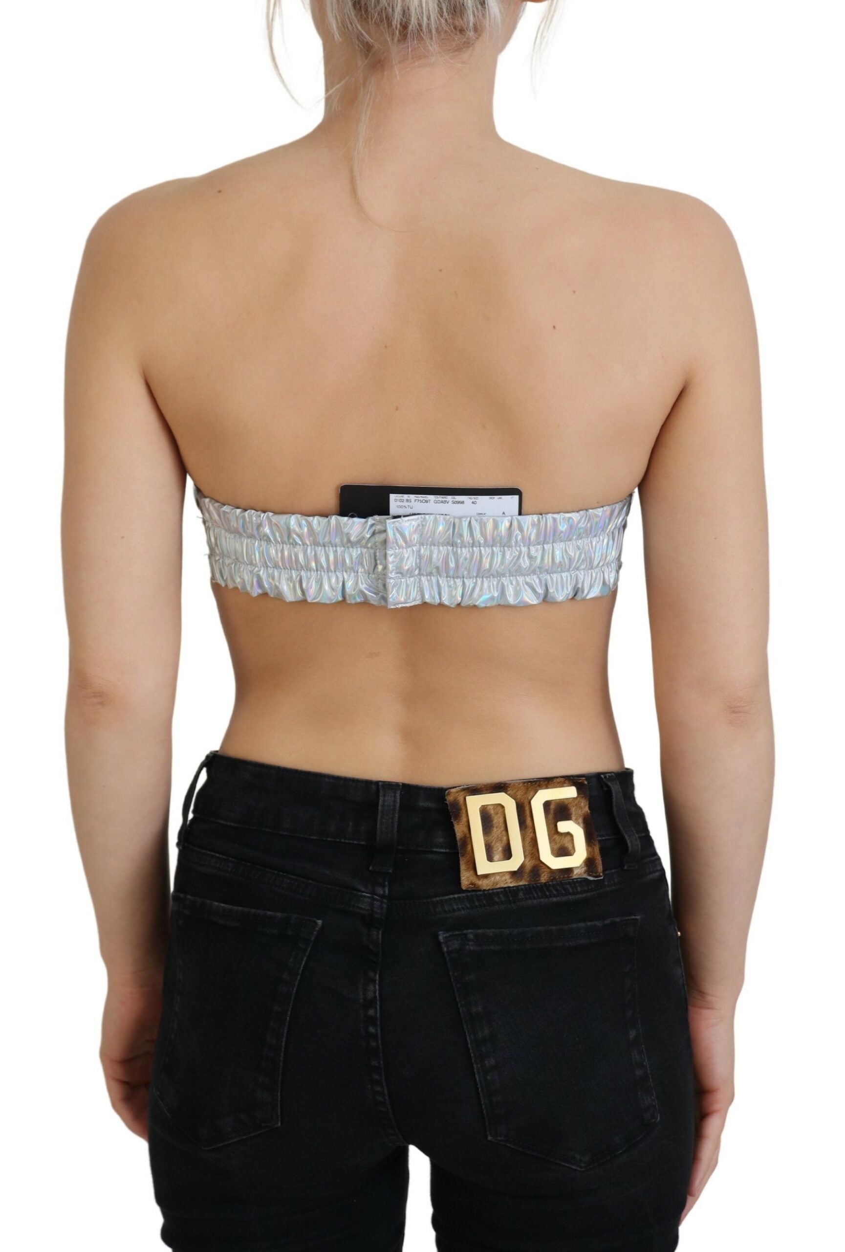 Dolce & Gabbana Silberner Holografie-Effekt Bustier-Büstenhalter Top