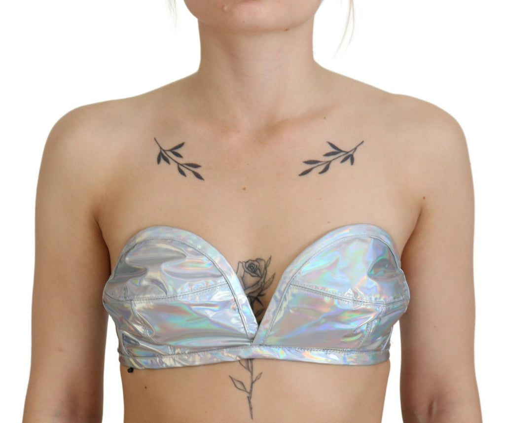Dolce & Gabbana Silberner Holografie-Effekt Bustier-Büstenhalter Top