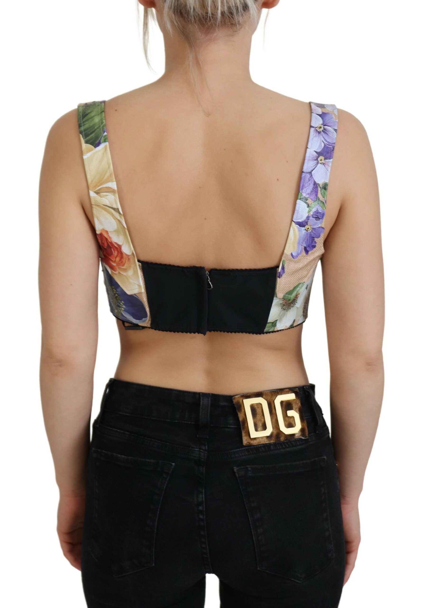 Dolce & Gabbana Multicolor Floral Cropped Bustier Korsett Top