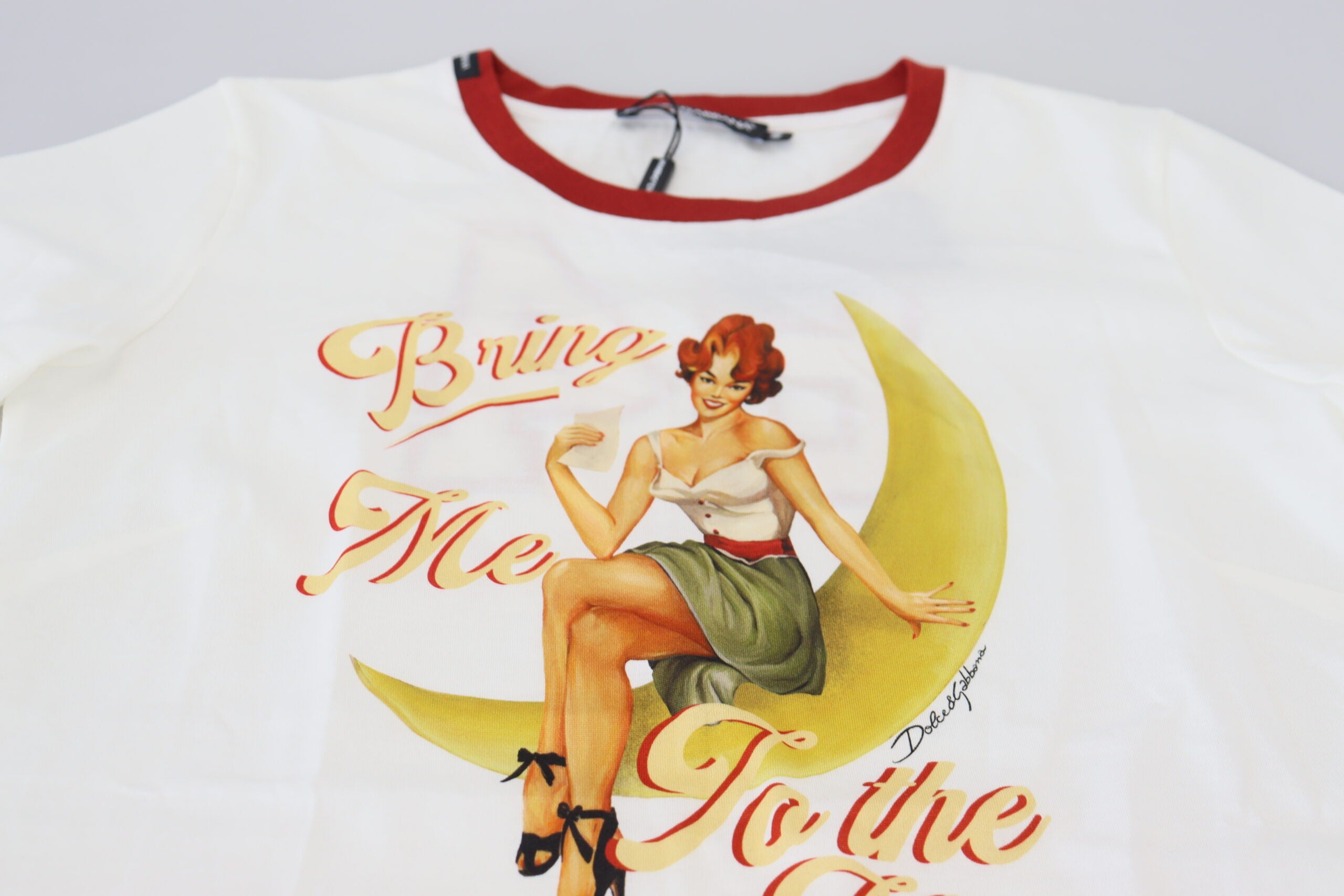 Dolce & Gabbana Weißes bedrucktes Pullover-Top mit kurzen Ärmeln