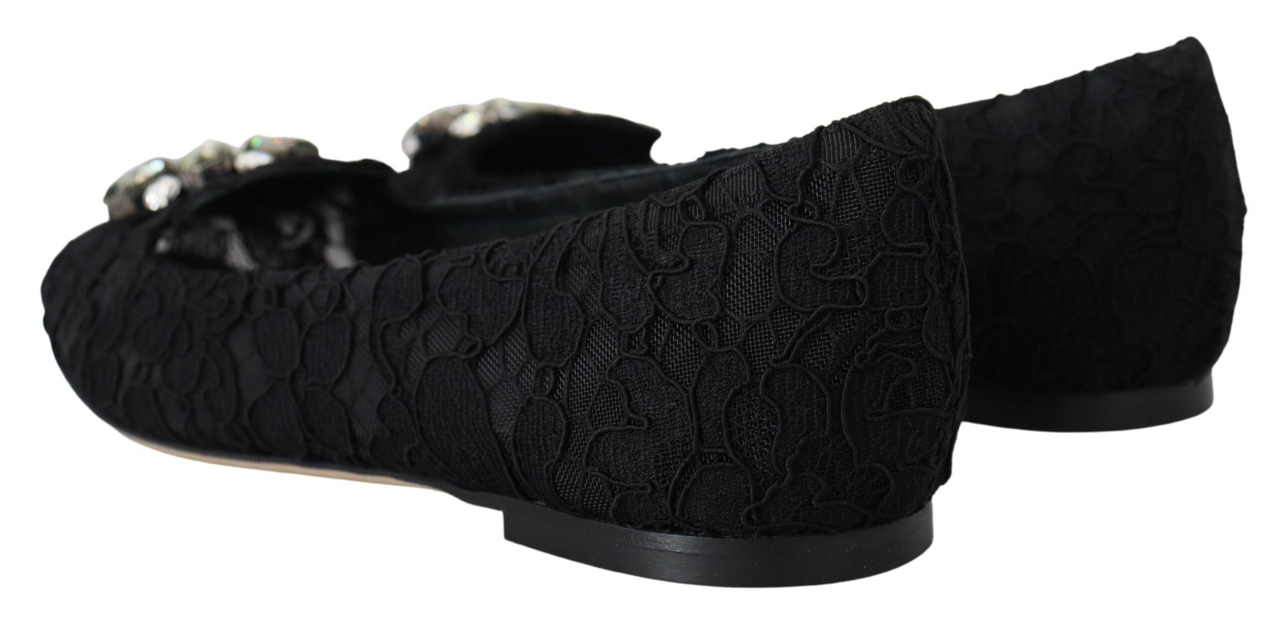 Dolce & Gabbana Schwarz Taormina Spitze Kristalle Flats Schuhe