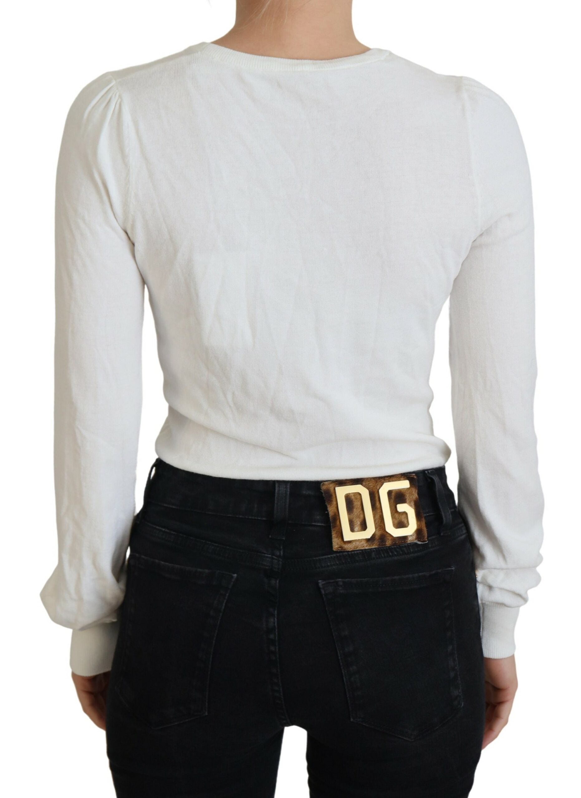 Patrizia Pepe Elfenbeinfarbener V-Ausschnitt mit langen Ärmeln Damen Bluse Top