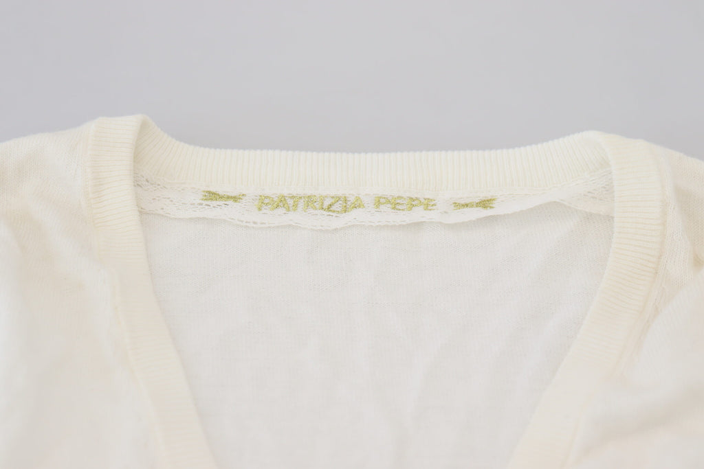 Patrizia Pepe Elfenbeinfarbener V-Ausschnitt mit langen Ärmeln Damen Bluse Top