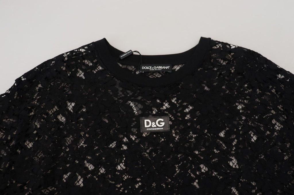 Dolce & Gabbana Schwarzes Shift-Minikleid aus Baumwolle mit floraler Spitze