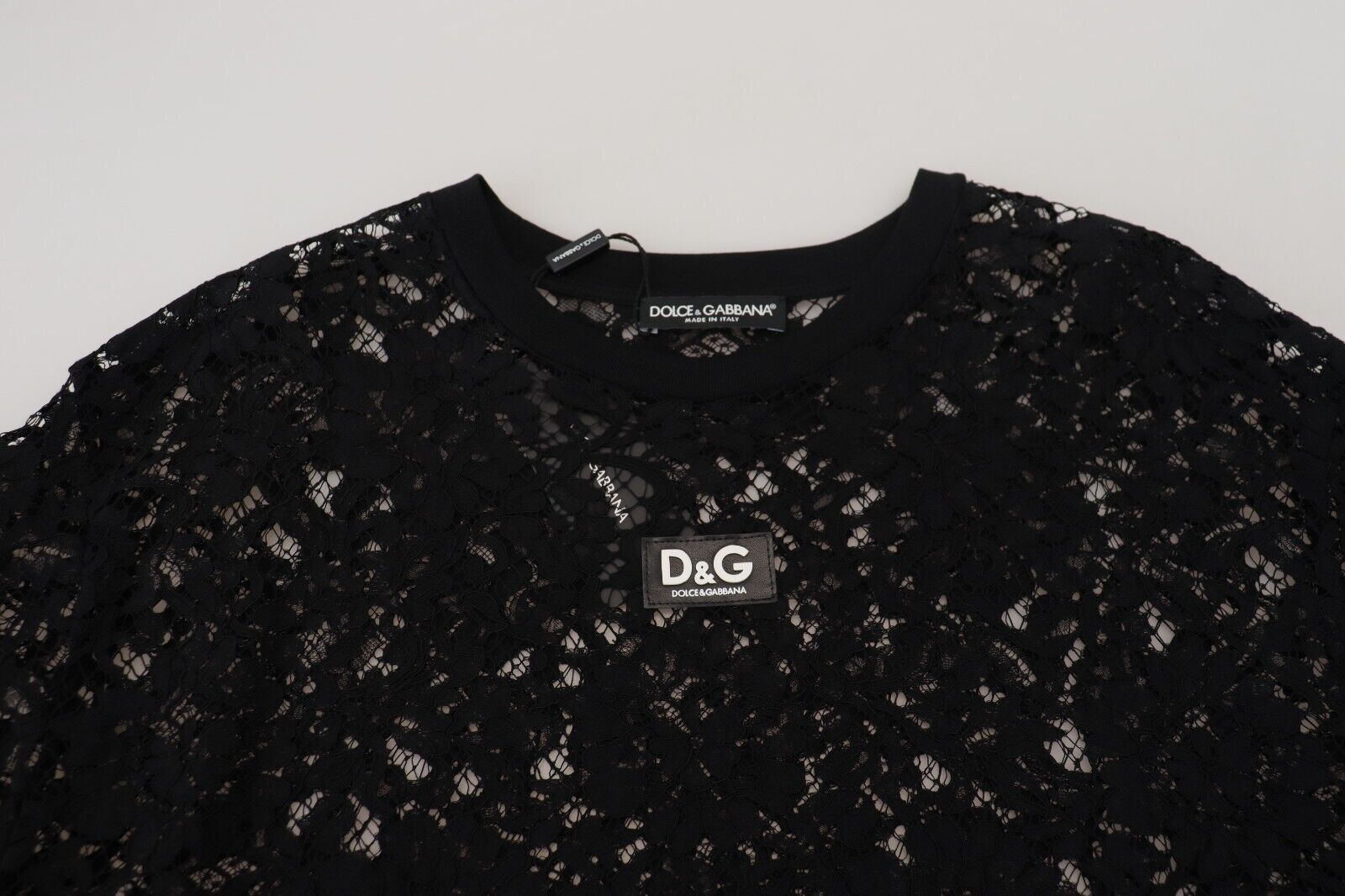 Dolce & Gabbana Schwarzes Shift-Minikleid aus Baumwolle mit floraler Spitze