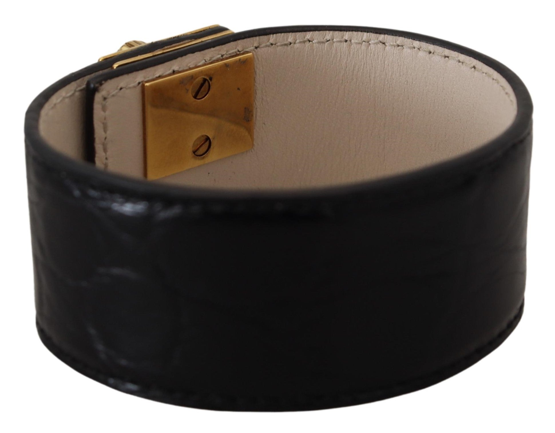 Dolce & Gabbana Schwarzes Dauphine Leder DG Herz Schlüsselanhänger Armband