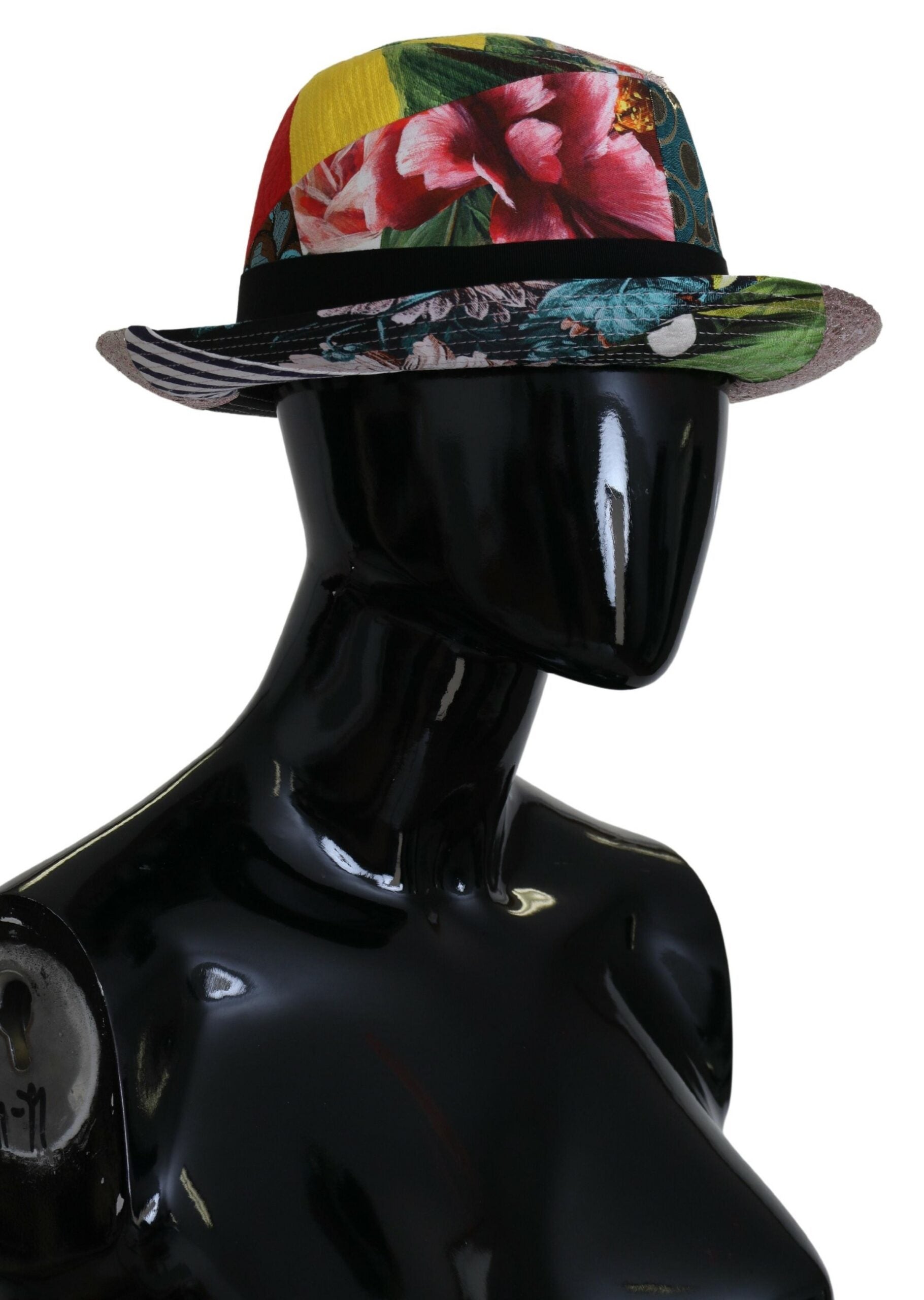 Dolce & Gabbana Multicolor Patchwork Frauen Fedora breite Krempe Hut