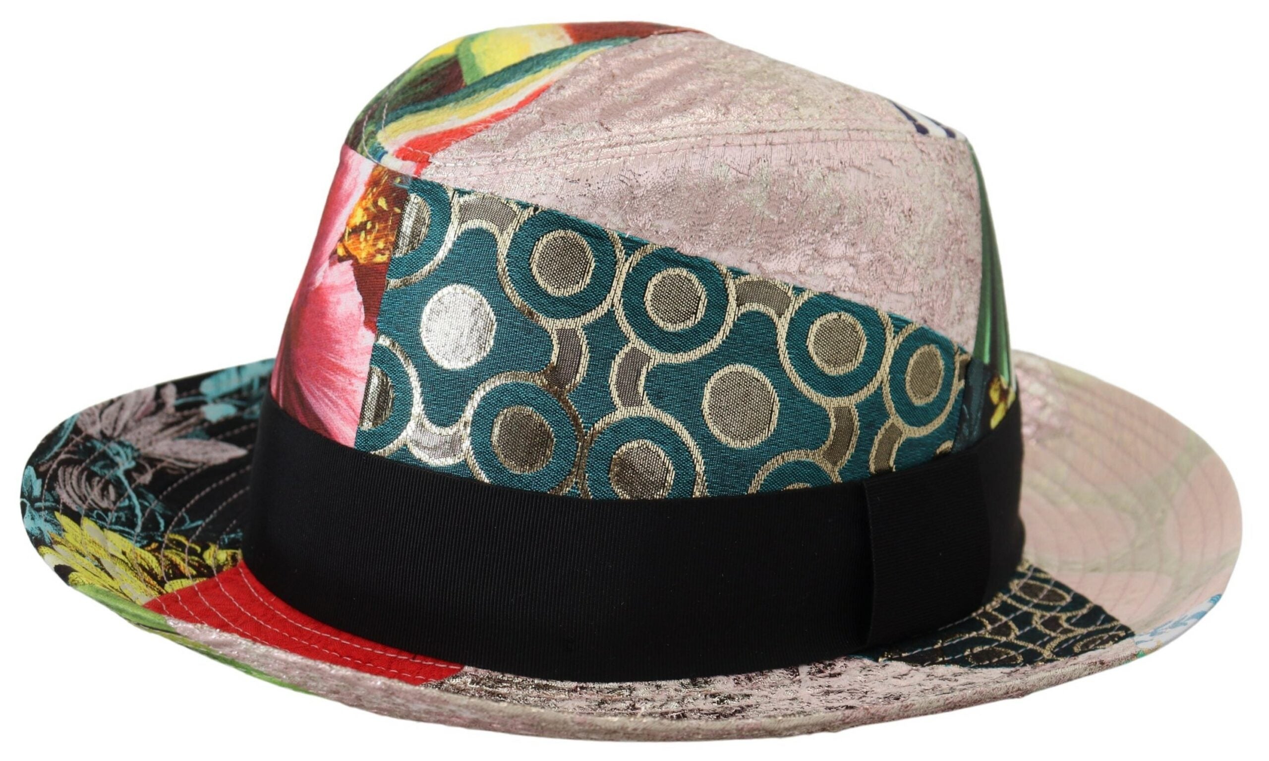 Dolce & Gabbana Multicolor Patchwork Frauen Fedora breite Krempe Hut
