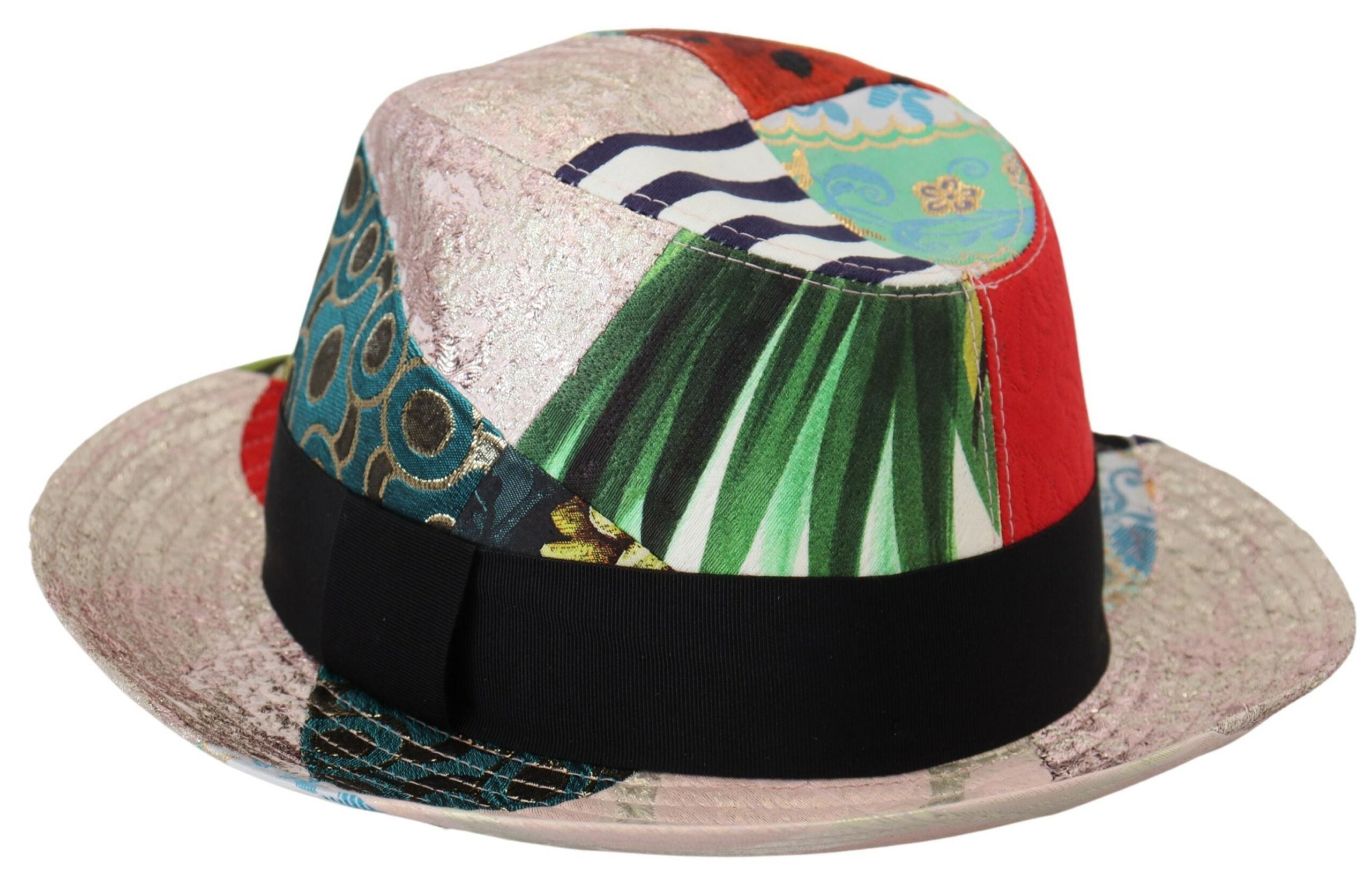 Dolce & Gabbana Multicolor Patchwork Frauen Fedora breite Krempe Hut