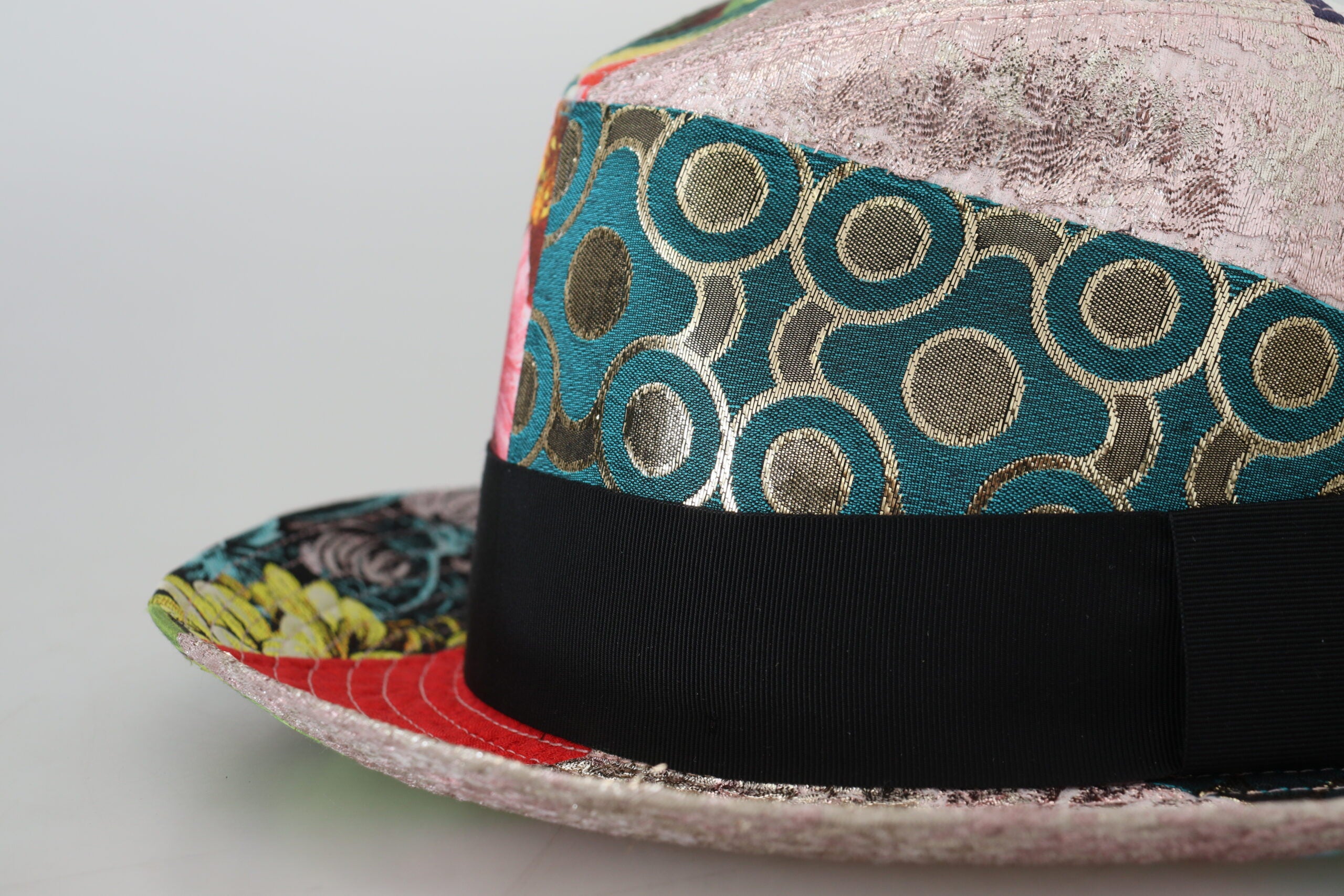 Dolce & Gabbana Multicolor Patchwork Frauen Fedora breite Krempe Hut