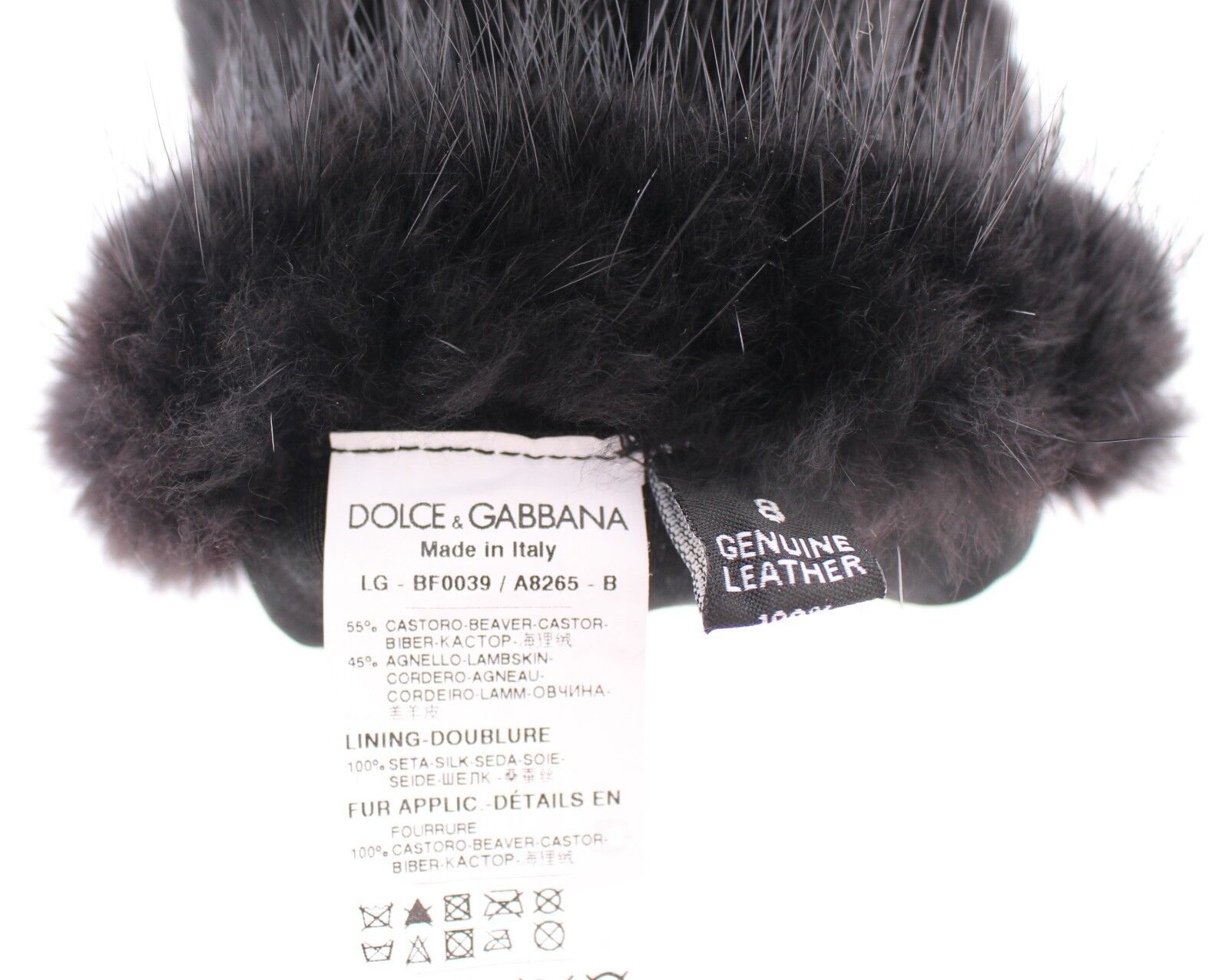 Dolce & Gabbana Schwarze Biberpelz-Lammfell-Leder-Ellbogenhandschuhe